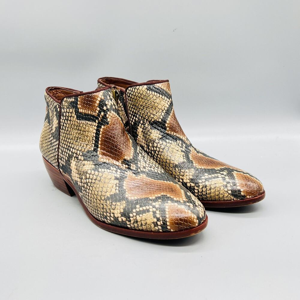 Sam Edelman Boots Womens 7.5 Brown Leather Snake Print Ankle Petty Booties Shoes